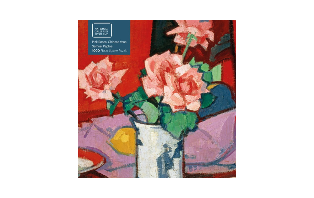 Pink Roses Chinese Vase puzzle by Flametree featuring vibrant floral artwork in a 1000 piece jigsaw