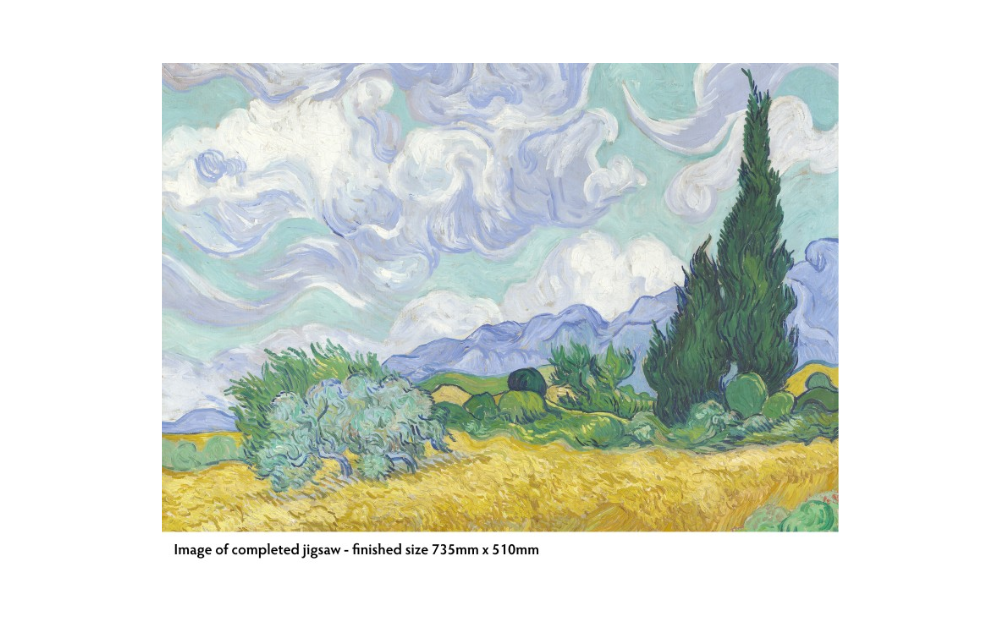 Wheatfield with Cypress jigsaw by Flametree showcasing a completed art puzzle featuring a vibrant landscape