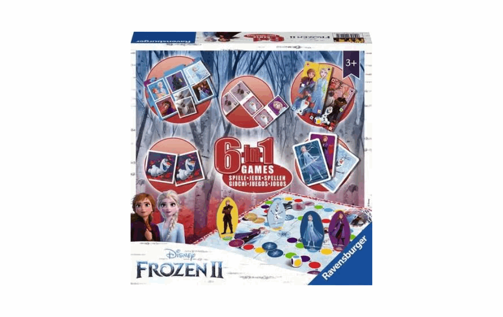 Ravensburger Frozen II 6 in 1 games box featuring various fun games for children aged 3 and up