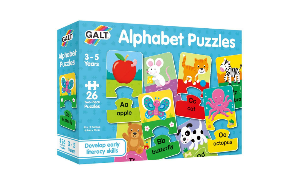 Galt alphabet puzzles for toddlers featuring colorful animal and letter designs to enhance literacy skills