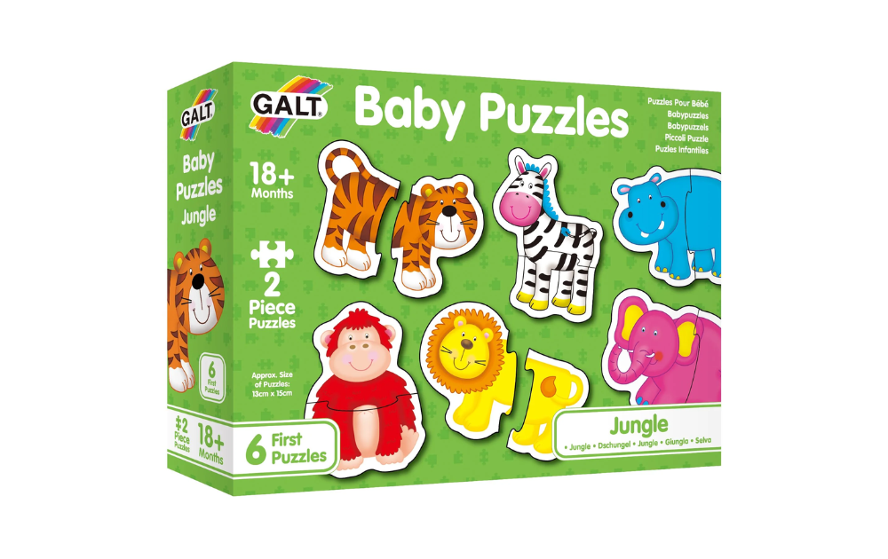 Galt Baby Jungle Puzzles featuring colorful animal pieces designed for toddlers aged 18 months and up