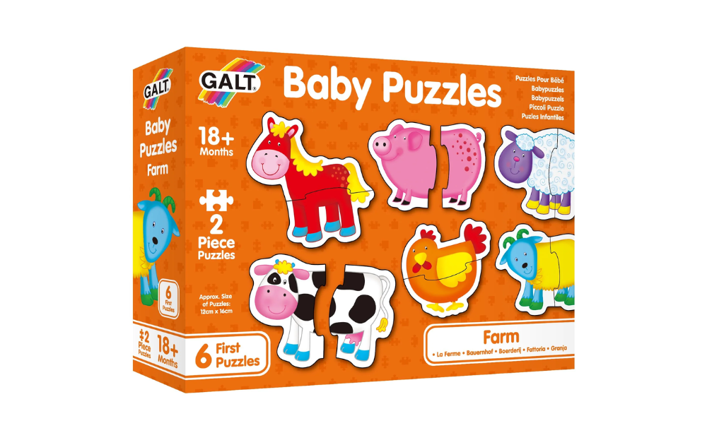 Galt Baby Puzzles Farm set with six colorful animal puzzles for toddlers aged 18 months and up