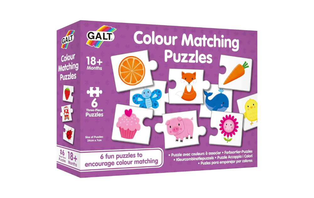 Galt Colour Matching Puzzles with six colorful three-piece puzzles for toddlers aged 18 months and up