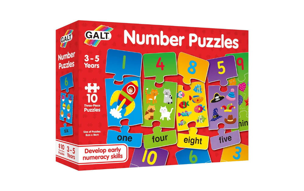 Galt Number Puzzles for preschoolers featuring colorful number pieces to develop early numeracy skills