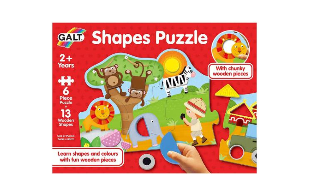 Galt Shapes Puzzle for toddlers featuring colorful wooden pieces for young children to learn shapes and colors