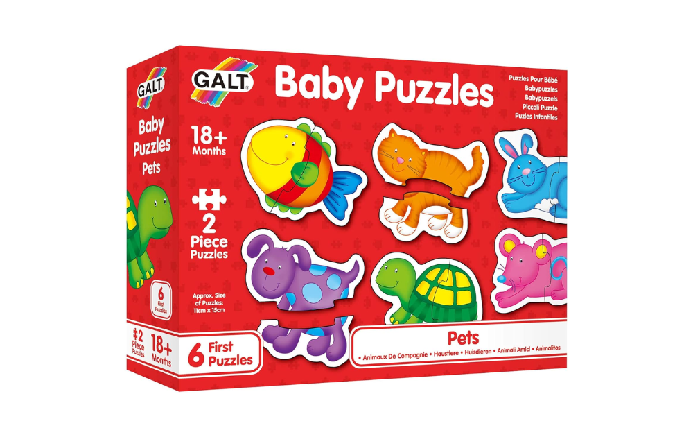 Galt Baby Puzzles Pets in colorful designs for toddlers, perfect for engaging toddler pet puzzles