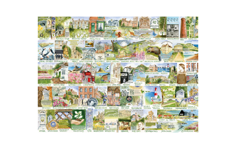 Gibsons 1000 Piece Landmarks & Landscapes Jigsaw Puzzle featuring iconic scenic illustrations