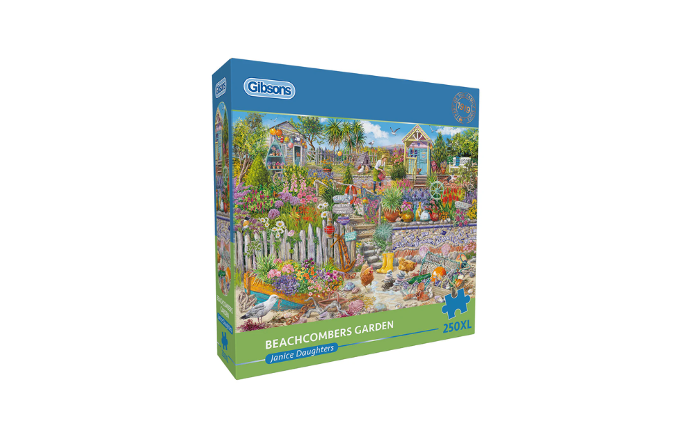 Gibsons Beachcomber's Garden jigsaw puzzle 250XL box showing colourful seaside garden illustration
