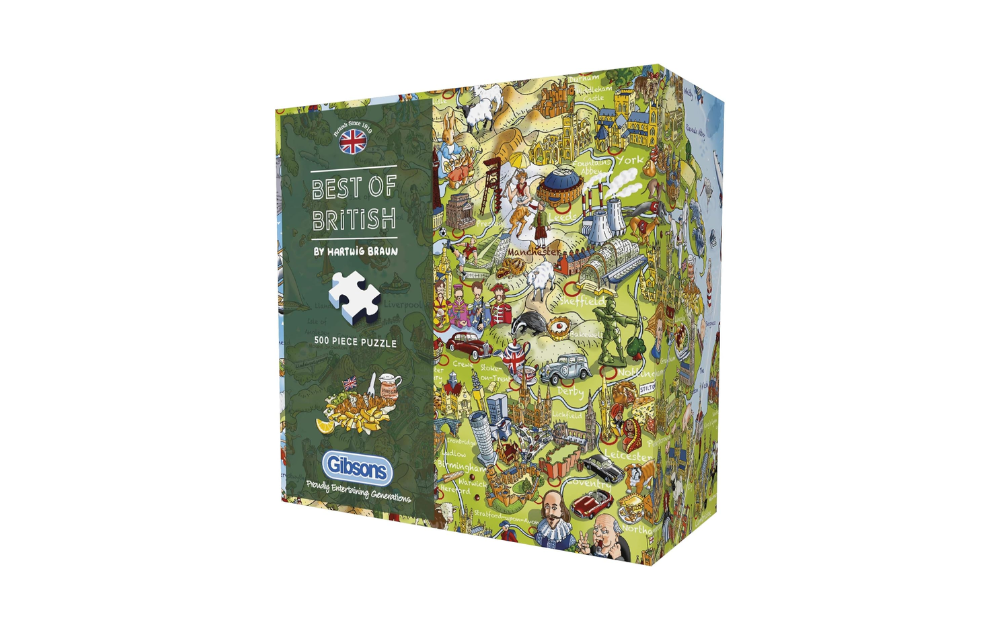 Gibsons Best of British jigsaw puzzle featuring a colorful collage of iconic British scenes in 500 pieces