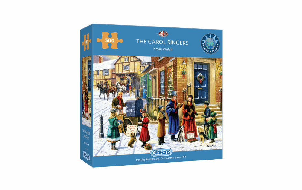 Gibsons Carol Singers jigsaw puzzle featuring a festive winter scene with carolers and snow-covered streets