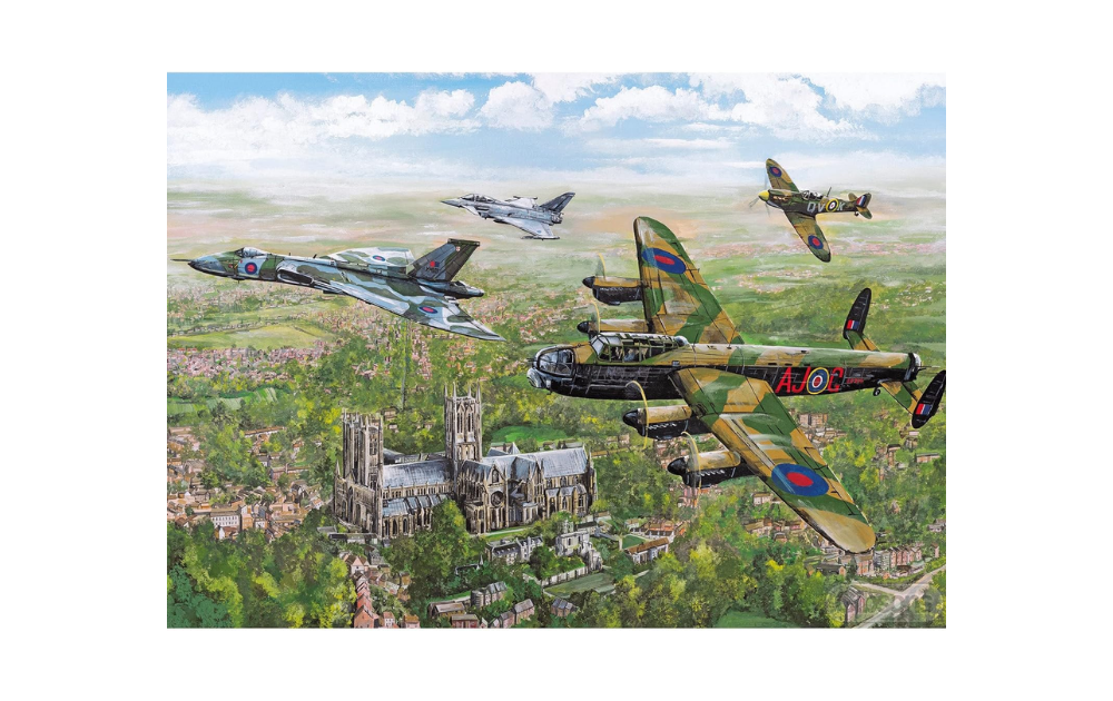 Gibsons Changing of the Guard puzzle featuring historic aircraft over a scenic landscape