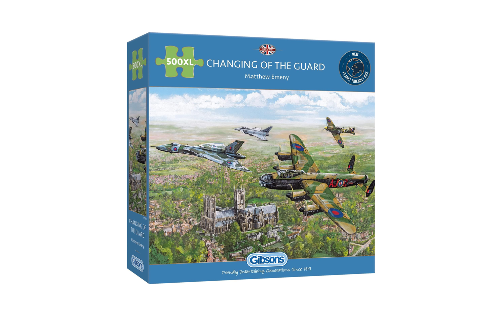 Gibsons Changing of the Guard puzzle box featuring detailed artwork of historical aircraft