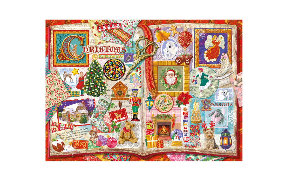 Christmas Memories 500XL Piece Jigsaw Puzzle by Gibsons featuring festive illustrations and holiday scenes