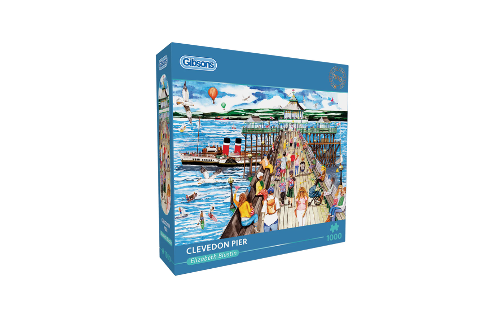 Gibsons Clevedon Pier jigsaw puzzle featuring a vibrant coastal scene with people on the pier