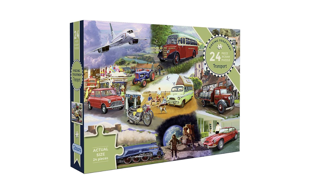 Gibsons 24-Piece Jigsaw Puzzle featuring nostalgic transport images, ideal as dementia friendly puzzles
