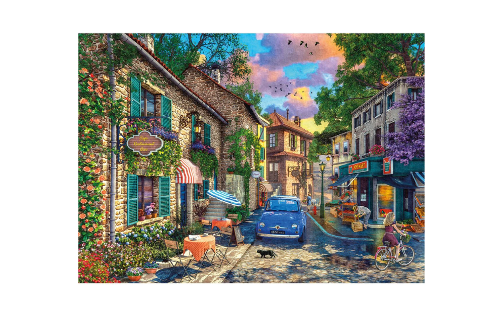 Gibsons Morning in the Med jigsaw featuring a scenic village with charming streets and vibrant colors