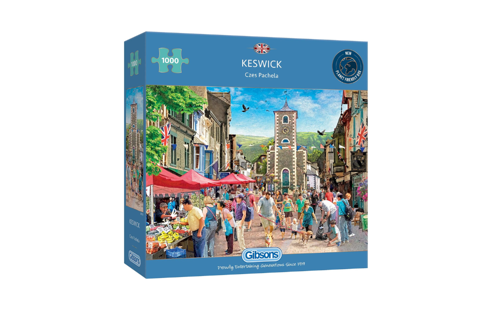 Gibsons Keswick 1000 piece puzzle featuring a vibrant market scene with people and shops