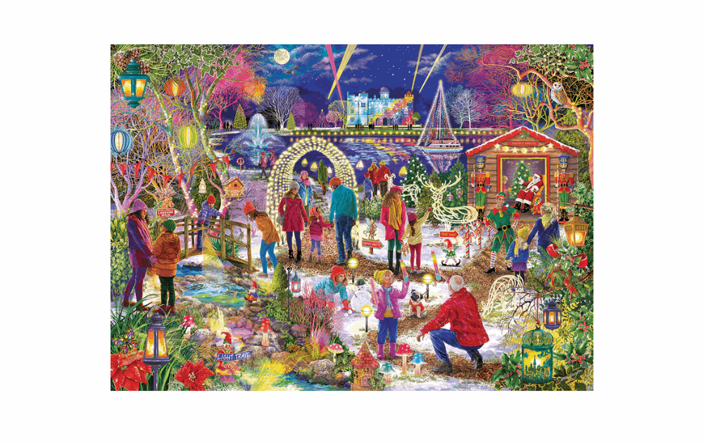 Gibsons limited edition Christmas jigsaw featuring a festive winter scene with couples and families outdoors