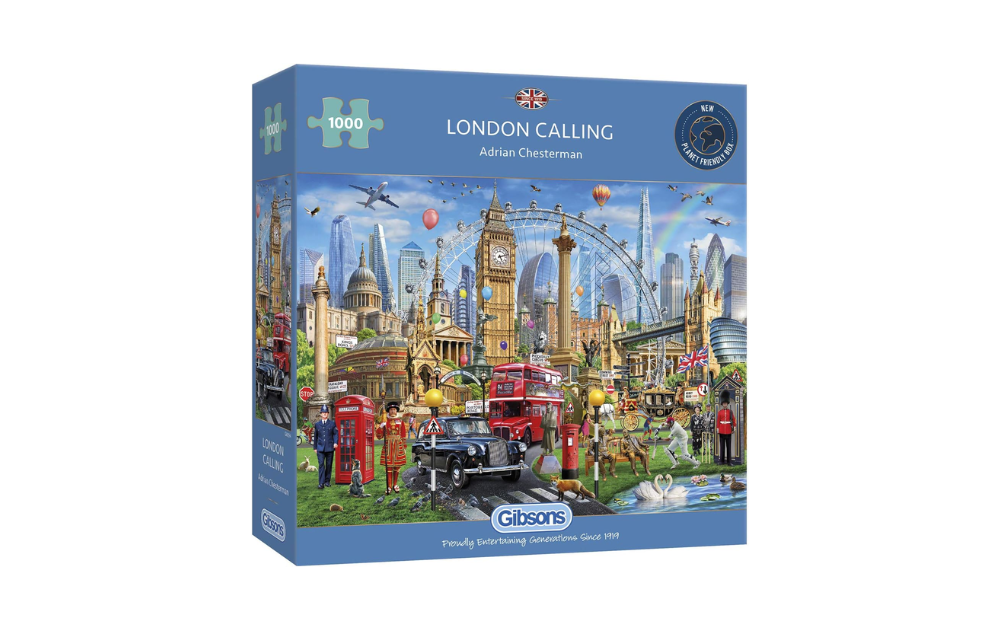 Gibsons London Calling puzzle featuring iconic London landmarks in vibrant colors for puzzle enthusiasts