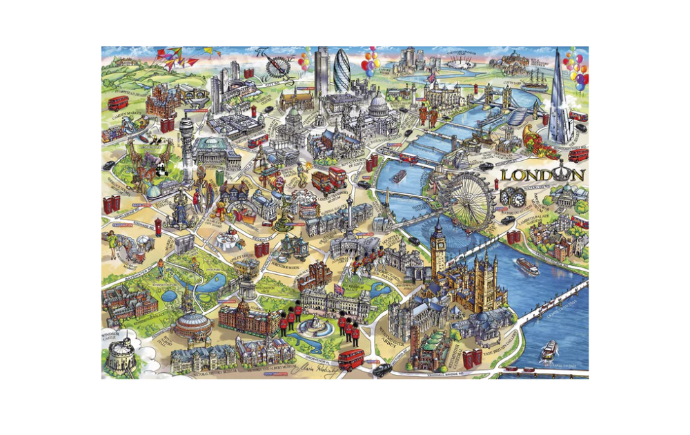 Gibsons London landmarks jigsaw puzzle featuring iconic elements of London in vibrant colors