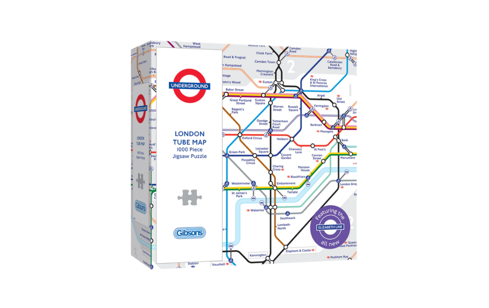 Gibsons 1000 pieces London Tube Map puzzle featuring a colorful transit map design
