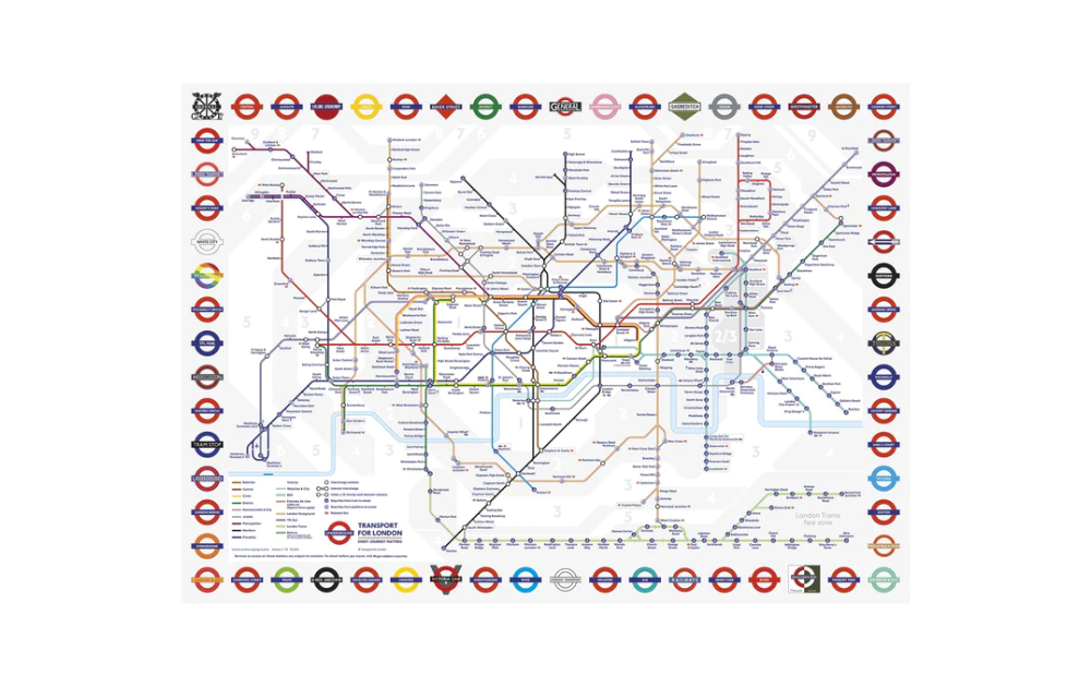 Gibsons London Tube Map puzzle featuring iconic routes and station logos for a fun challenge