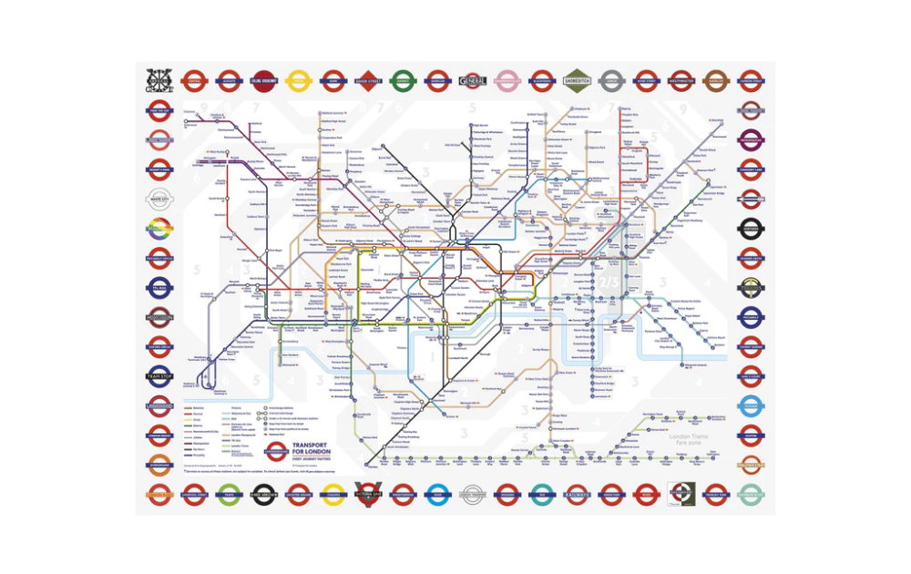 London Underground jigsaw puzzle featuring an illustrated map of the iconic tube system