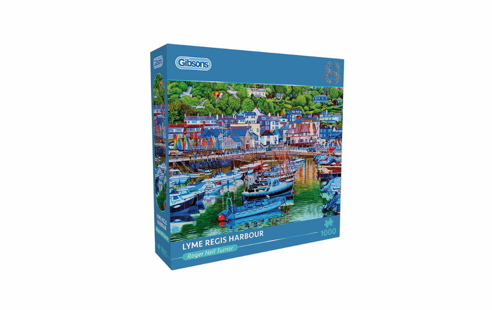 Gibsons Lyme Regis puzzle 1000 pieces featuring a vibrant scene of Lyme Regis Harbour