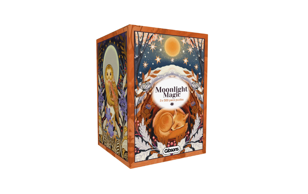 Moonlight Magic 3 x 500 Piece Jigsaw Puzzles by Gibsons featuring enchanting woodland scenes