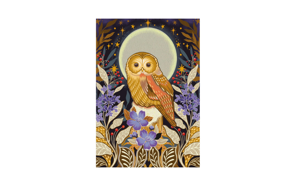 Moonlight Magic 3 x 500 Piece Jigsaw Puzzles by Gibsons featuring a wise owl surrounded by flowers and stars