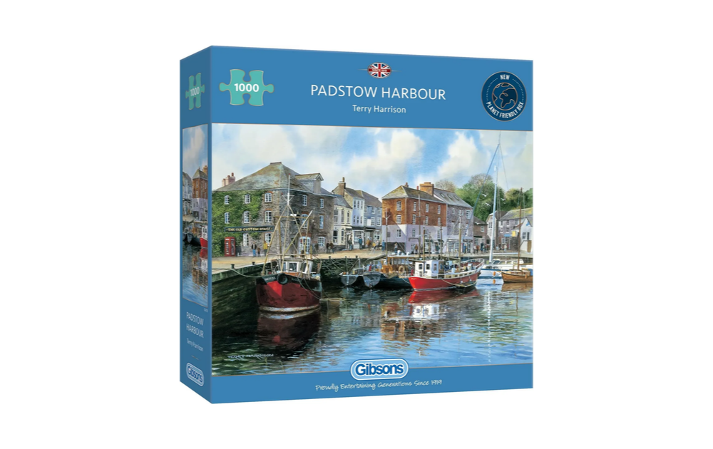 Gibsons Padstow Harbour jigsaw puzzle featuring 1000 colorful pieces of a scenic harbor view