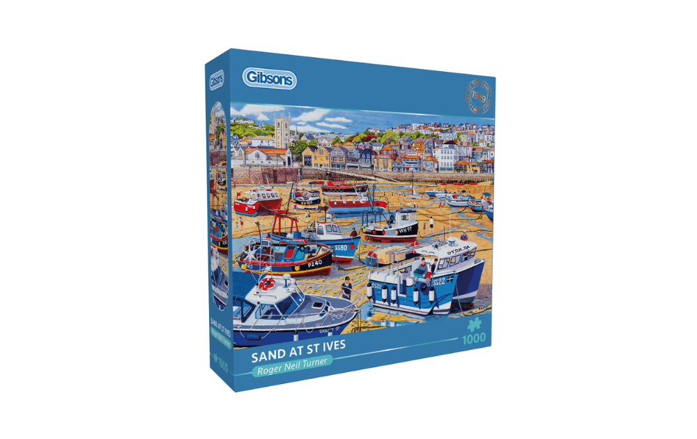 Gibsons Sand at St Ives jigsaw puzzle featuring colourful boats in a scenic harbour, 1000 pieces
