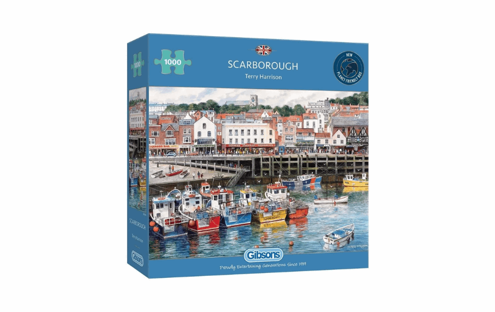 Gibsons Scarborough jigsaw puzzle featuring colorful boats and scenic harbor views