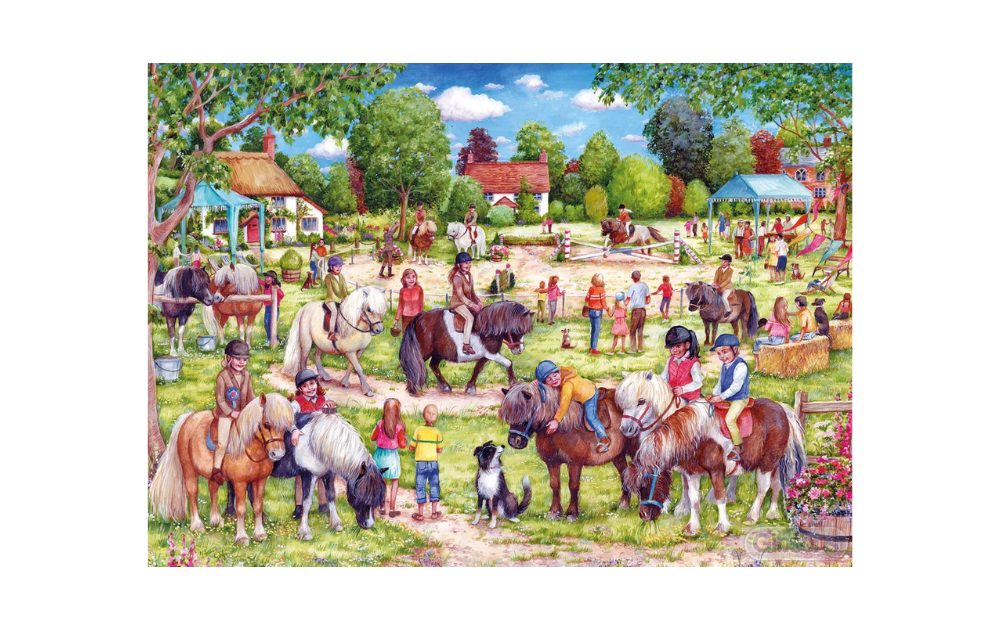 Gibsons Shetland Pony Club puzzle featuring children and ponies in a vibrant countryside setting