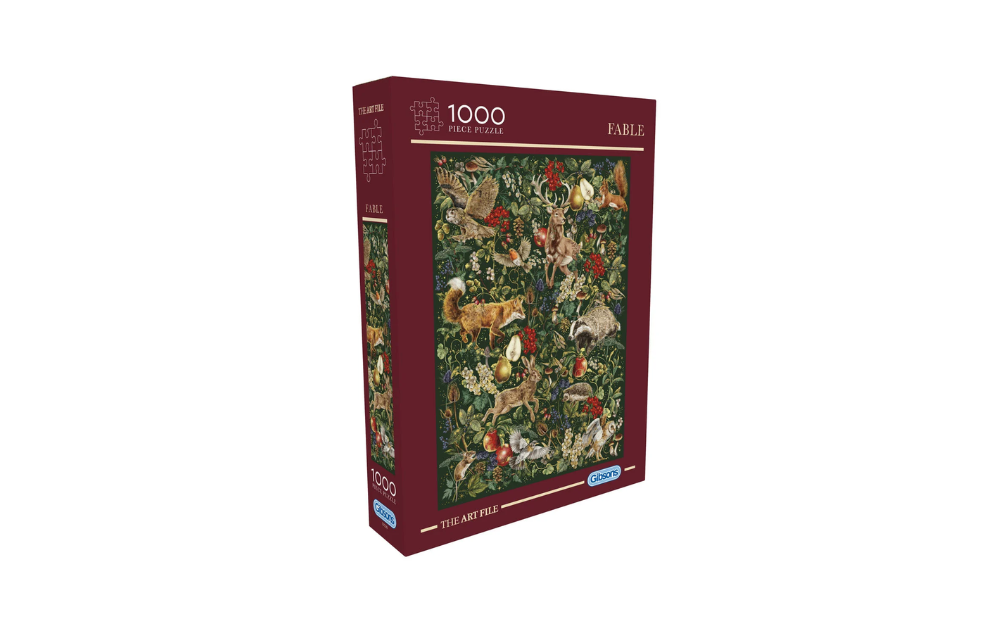 The Art File Fable 1000 Piece Jigsaw Puzzle by Gibsons featuring a vibrant forest scene with animals and foliage