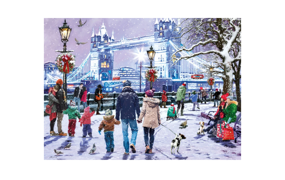 Tower Bridge at Christmas 1000 Piece Jigsaw by Gibsons showing families enjoying winter festivities