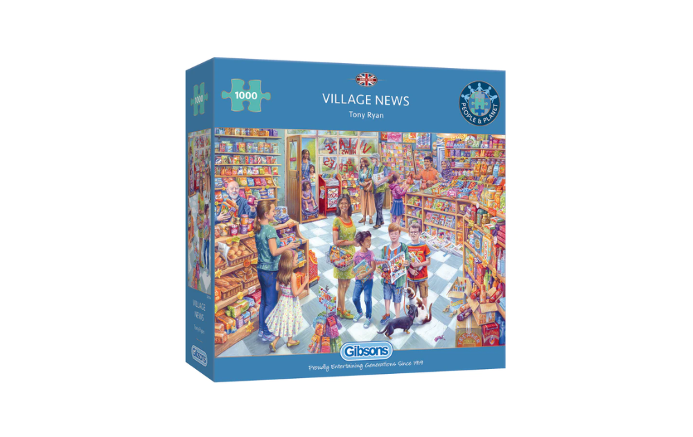 Gibsons Village News 1000 piece puzzle featuring a vibrant village shop scene