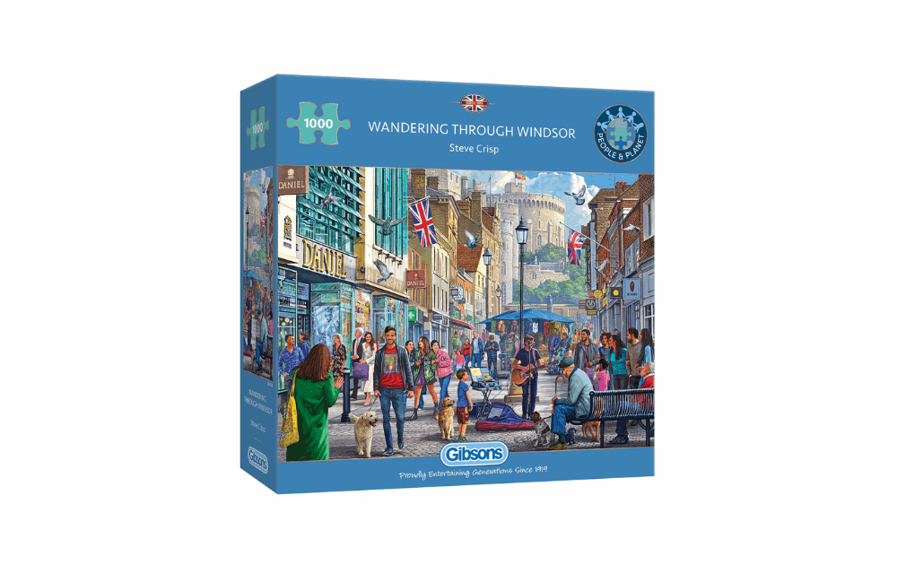 Gibsons Wandering Through Windsor puzzle featuring a detailed street scene with people and shops