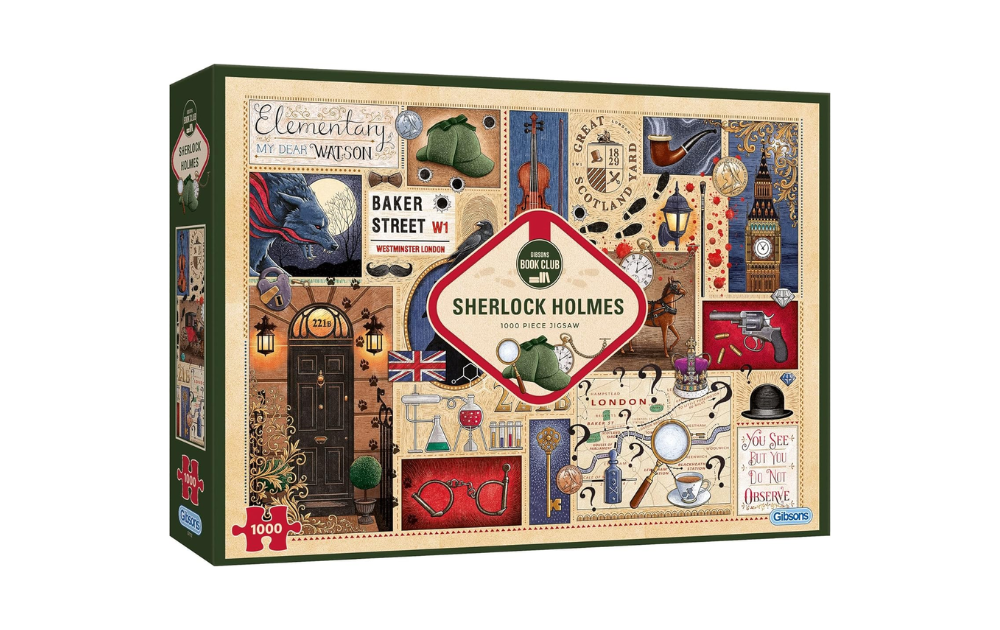 Gibsons Sherlock Holmes 1000 piece puzzle featuring iconic elements from the detective's adventures