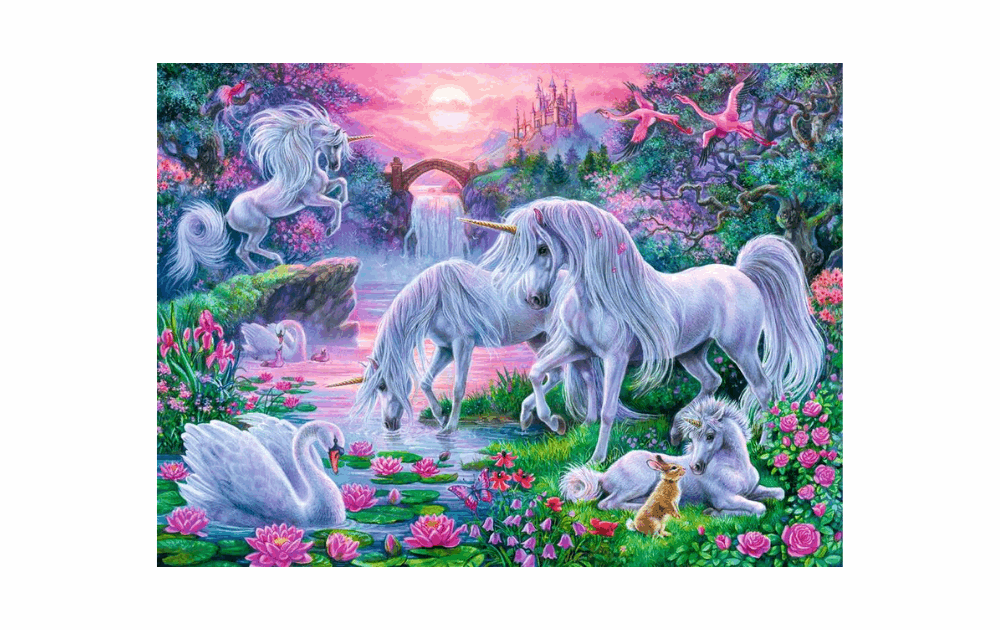 Ravensburger glow in the dark unicorn puzzle featuring magical unicorns in a colorful landscape