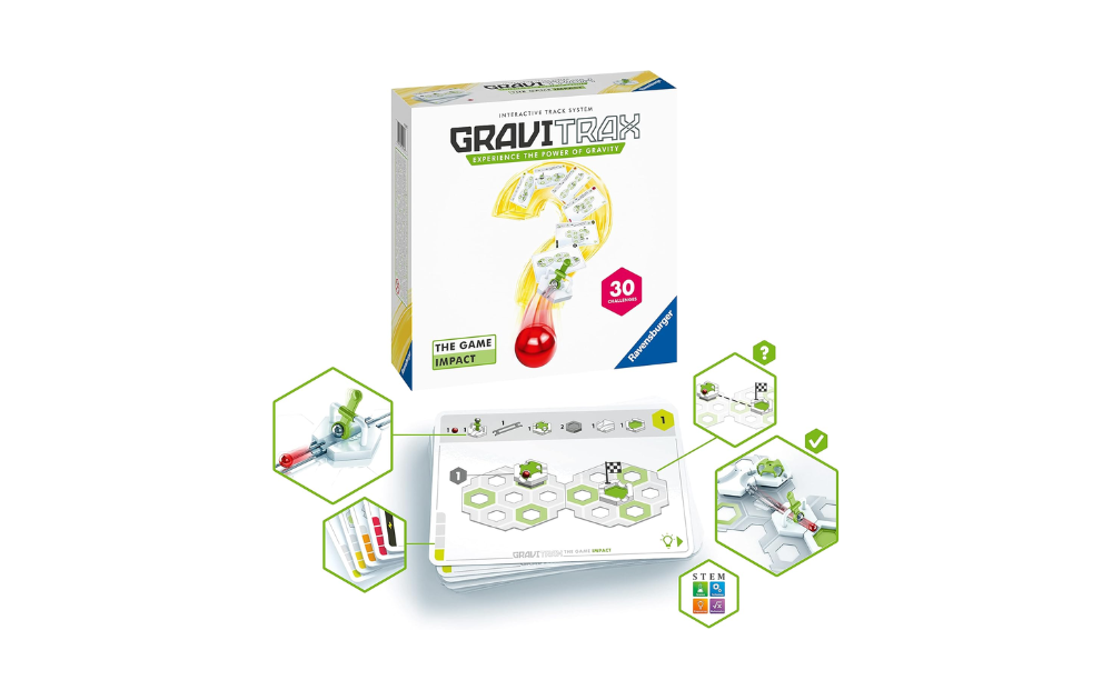 GraviTrax Game Impact purchase featuring a box with interactive marble run components and design guide