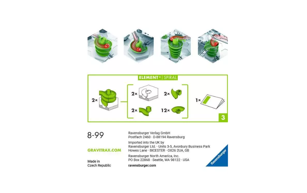 Gravitrax expansion elements Spiral game components for marble track building and racing.