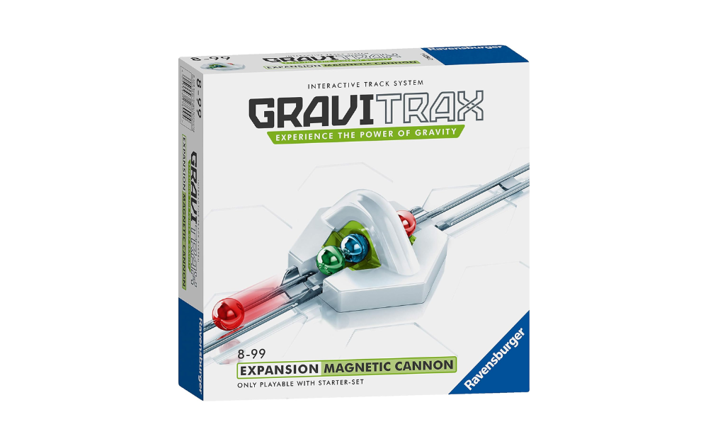 Gravitrax Magnetic Cannon expansion box for interactive track system game, suitable for ages 8 to 99