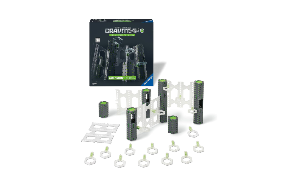 Gravitrax Pro Vertical Extension game set featuring various track pieces and elements for advanced marble runs