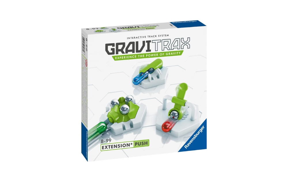 Gravitrax Push extension set includes Hammer, Volcano, and Tiptube for interactive gameplay