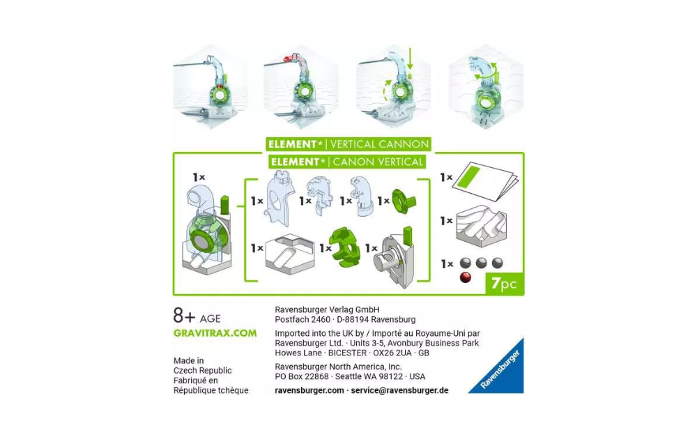 Gravitrax Vertical Cannon game expansion set with detailed assembly instructions and components for ages 8 and up