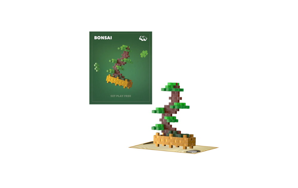 Plus Plus Green Bonsai Seed Packet Puzzle with Colorful Building Blocks for Creative Play