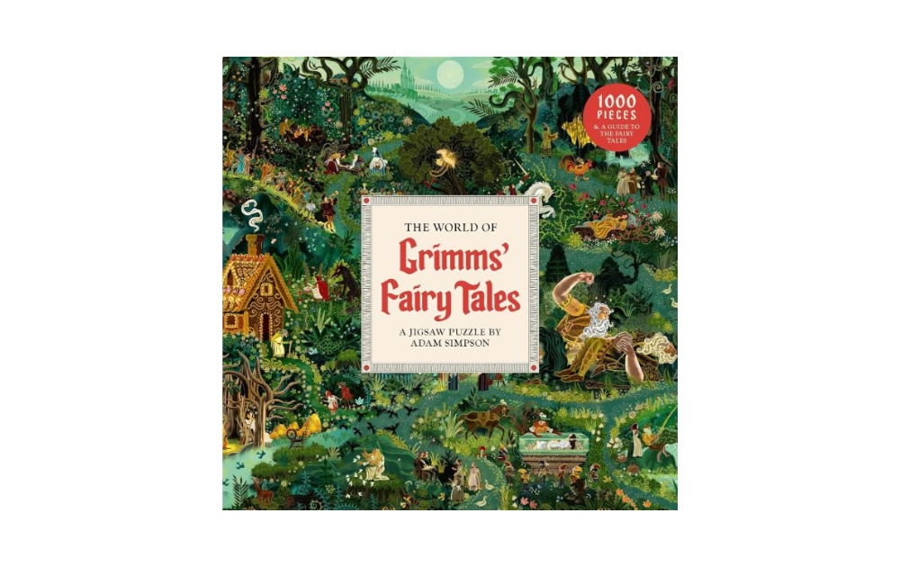 The World of Grimm's Fairy Tales jigsaw puzzle featuring vibrant illustrations and 1000 pieces