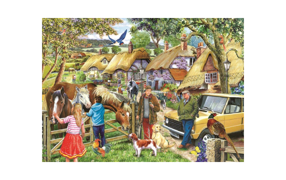 Horses & Hounds Big 500 Piece Puzzle by House of Puzzles featuring a rural scene with animals