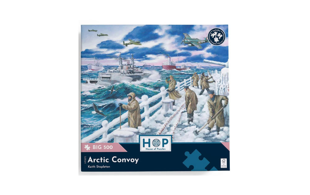 Arctic Convoy BIG 500 Piece Jigsaw Puzzle by House of Puzzles featuring ships and planes in a snowy scene